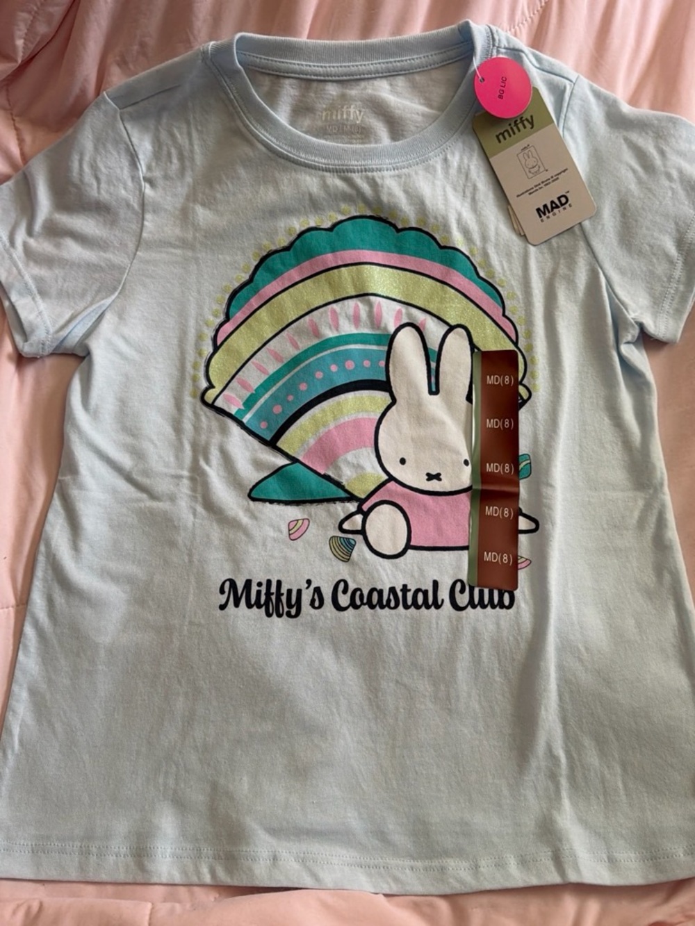 miffy Light Blue Coastal Graphic Tee with Pink & Teal Accents